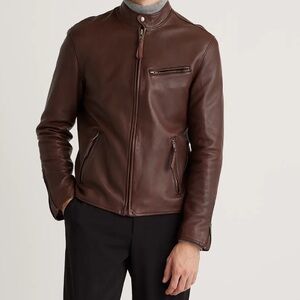 New! Quince 100% Leather Café Racer Jacket in Brown Sz S